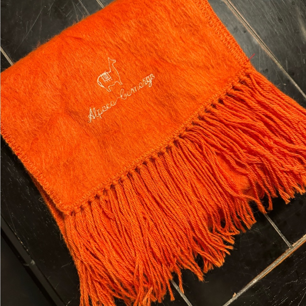 Bright Orange Alpaca Scarf with Fringe